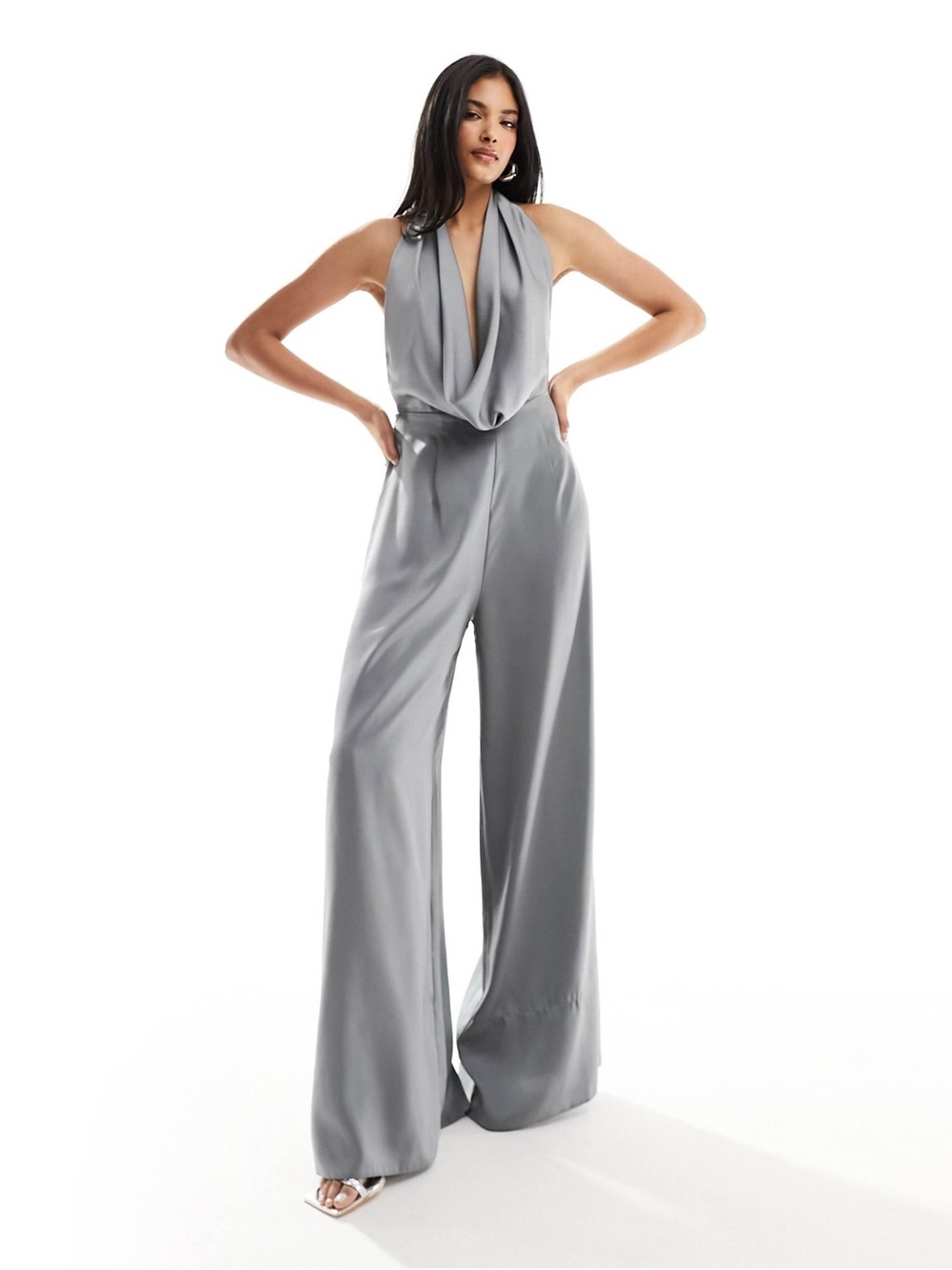Gray Satin formal jumpsuit